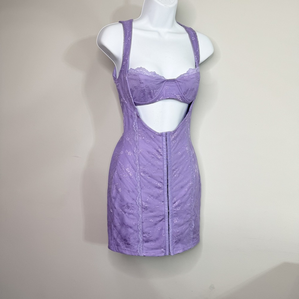 Outcast Cleo Mini Dress Womens Small‎ Purple Lace Cutout Bodycon Party NWT